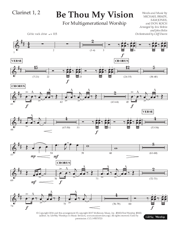 Be Thou My Vision (Choral Anthem SATB) Clarinet 1/2 (Lifeway Choral / Arr. Eric Belvin / Arr. John Bolin / Orch. Cliff Duren)