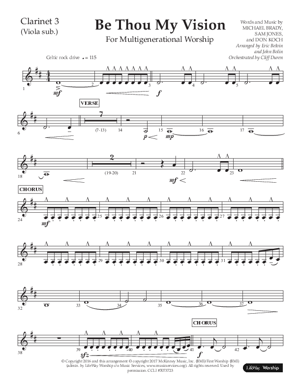Be Thou My Vision (Choral Anthem SATB) Clarinet 3 (Lifeway Choral / Arr. Eric Belvin / Arr. John Bolin / Orch. Cliff Duren)
