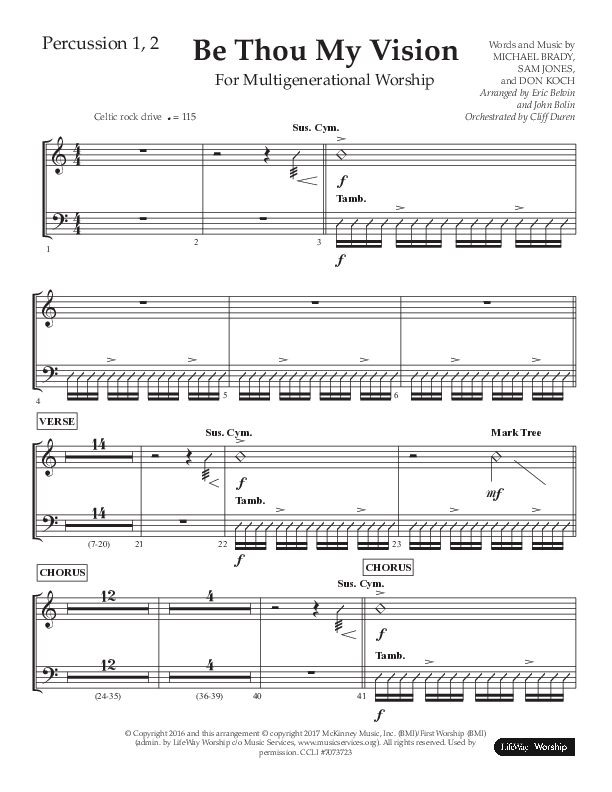 Be Thou My Vision (Choral Anthem SATB) Percussion 1/2 (Lifeway Choral / Arr. Eric Belvin / Arr. John Bolin / Orch. Cliff Duren)