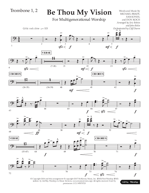 Be Thou My Vision (Choral Anthem SATB) Trombone 1/2 (Lifeway Choral / Arr. Eric Belvin / Arr. John Bolin / Orch. Cliff Duren)