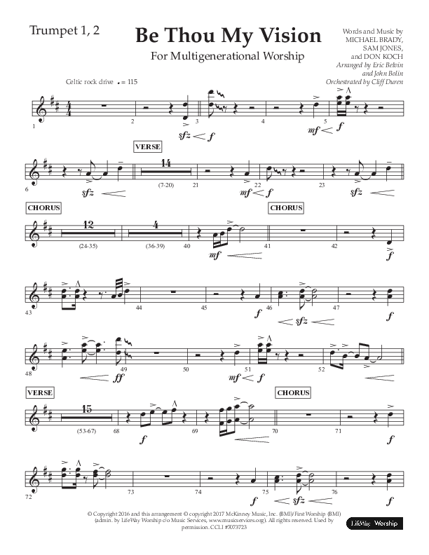Be Thou My Vision (Choral Anthem SATB) Trumpet 1,2 (Lifeway Choral / Arr. Eric Belvin / Arr. John Bolin / Orch. Cliff Duren)
