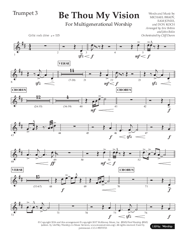 Be Thou My Vision (Choral Anthem SATB) Trumpet 3 (Lifeway Choral / Arr. Eric Belvin / Arr. John Bolin / Orch. Cliff Duren)
