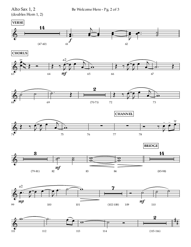 Be Welcome Here (Choral Anthem SATB) Alto Sax 1/2 (Lifeway Choral / Arr. Bradley Knight)