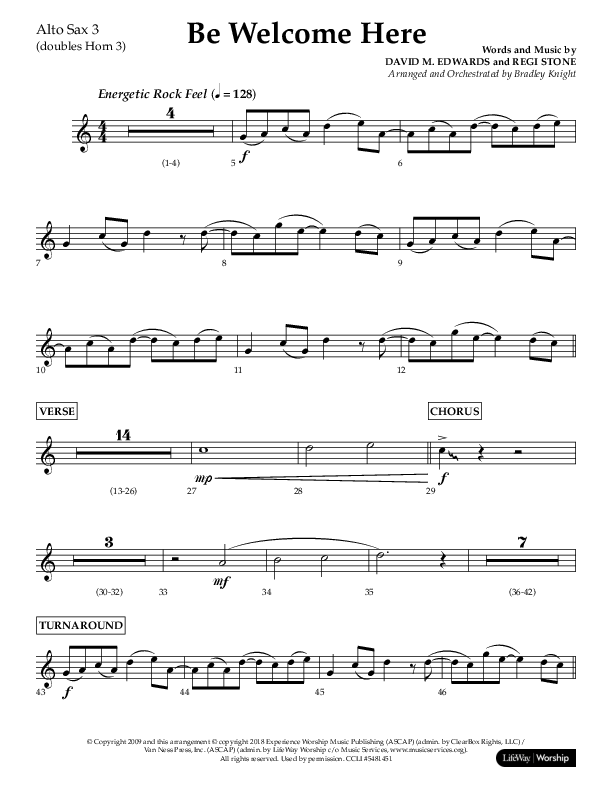 Be Welcome Here (Choral Anthem SATB) Alto Sax (Lifeway Choral / Arr. Bradley Knight)