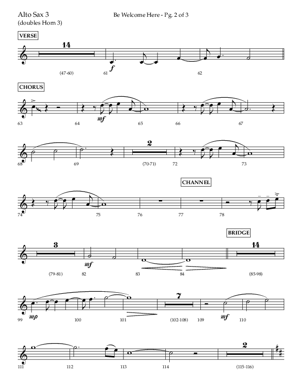 Be Welcome Here (Choral Anthem SATB) Alto Sax (Lifeway Choral / Arr. Bradley Knight)