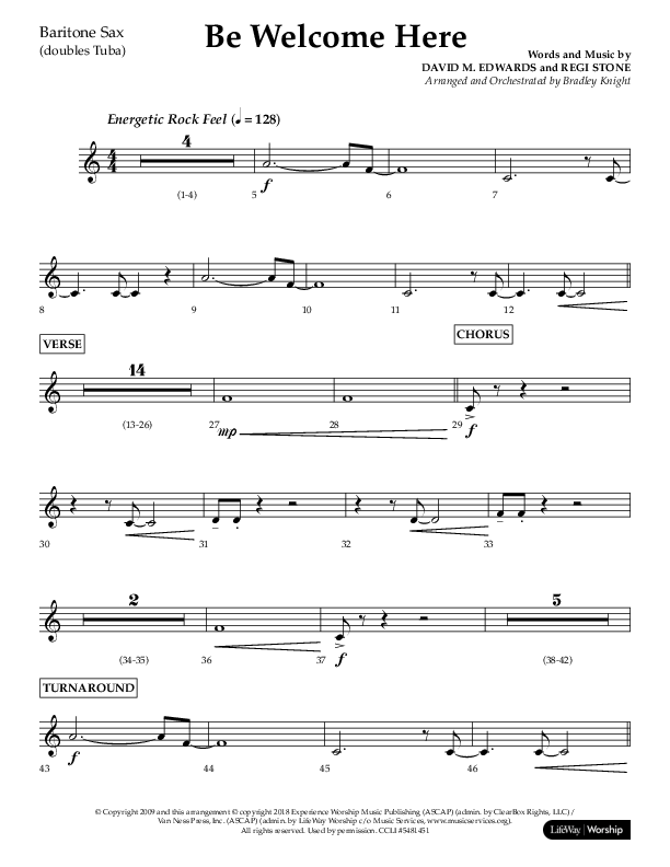 Be Welcome Here (Choral Anthem SATB) Bari Sax (Lifeway Choral / Arr. Bradley Knight)