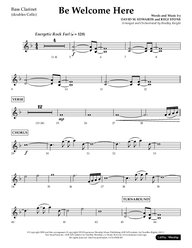 Be Welcome Here (Choral Anthem SATB) Bass Clarinet (Lifeway Choral / Arr. Bradley Knight)