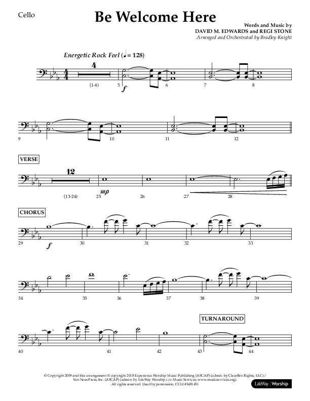 Be Welcome Here (Choral Anthem SATB) Cello (Lifeway Choral / Arr. Bradley Knight)