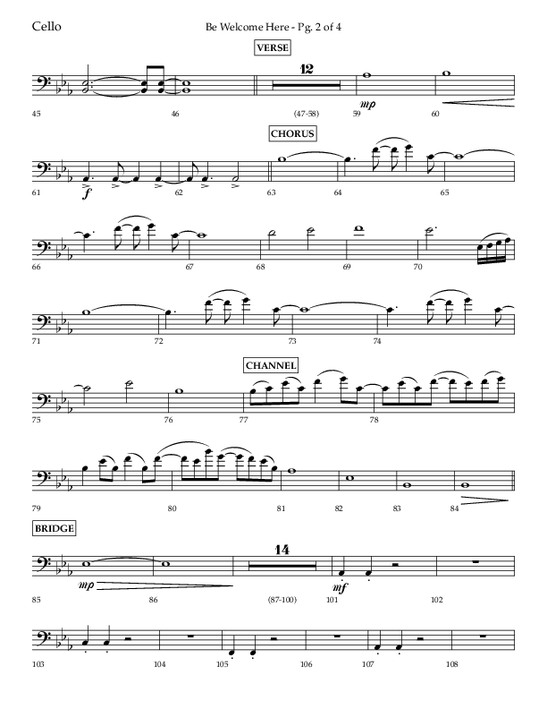Be Welcome Here (Choral Anthem SATB) Cello (Lifeway Choral / Arr. Bradley Knight)