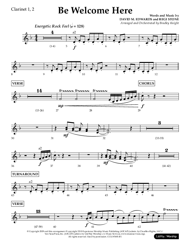 Be Welcome Here (Choral Anthem SATB) Clarinet 1/2 (Lifeway Choral / Arr. Bradley Knight)