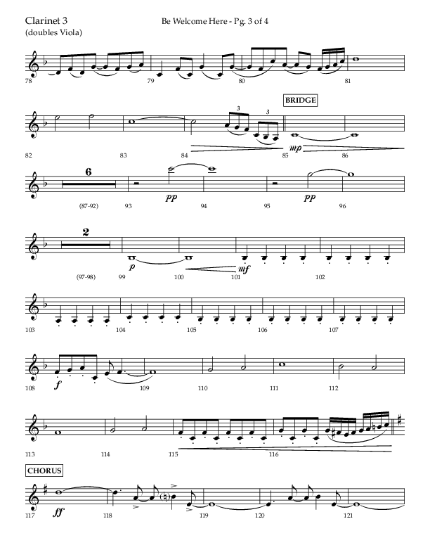Be Welcome Here (Choral Anthem SATB) Clarinet 3 (Lifeway Choral / Arr. Bradley Knight)