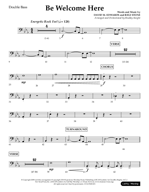 Be Welcome Here (Choral Anthem SATB) Double Bass (Lifeway Choral / Arr. Bradley Knight)