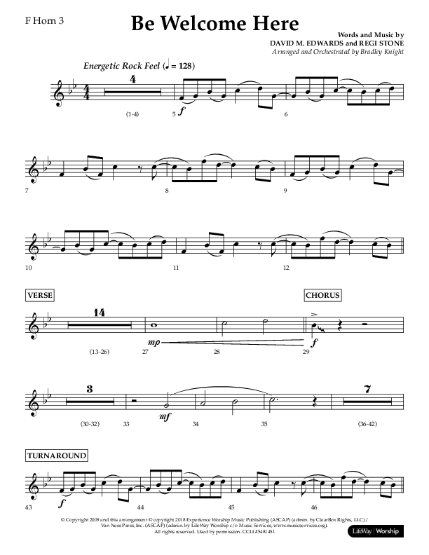 Be Welcome Here (Choral Anthem SATB) French Horn 3 (Lifeway Choral / Arr. Bradley Knight)