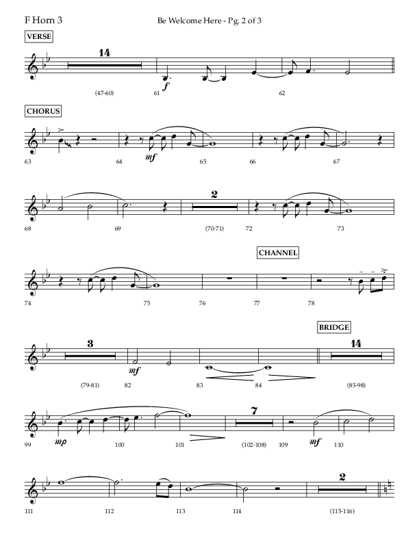 Be Welcome Here (Choral Anthem SATB) French Horn 3 (Lifeway Choral / Arr. Bradley Knight)
