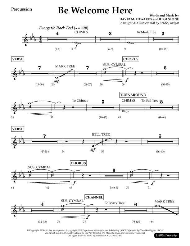 Be Welcome Here (Choral Anthem SATB) Percussion (Lifeway Choral / Arr. Bradley Knight)