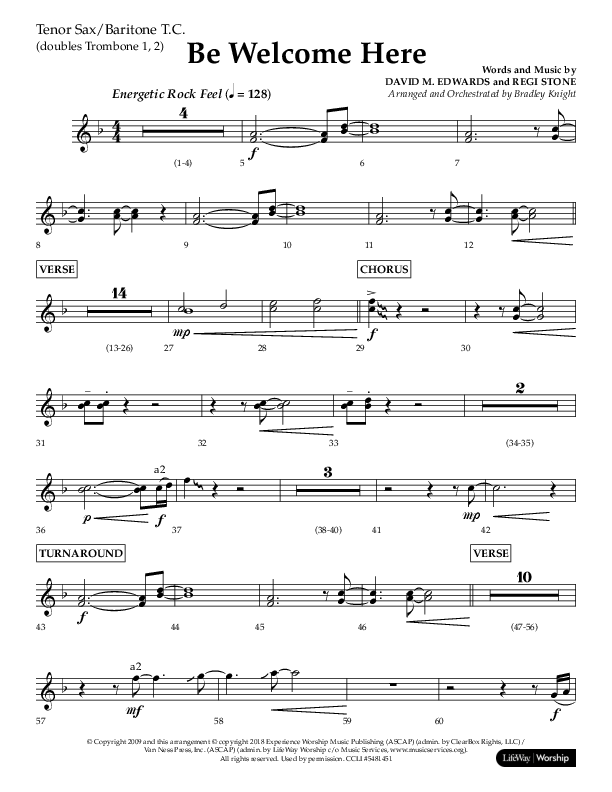 Be Welcome Here (Choral Anthem SATB) Tenor Sax/Baritone T.C. (Lifeway Choral / Arr. Bradley Knight)
