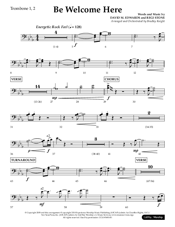 Be Welcome Here (Choral Anthem SATB) Trombone 1/2 (Lifeway Choral / Arr. Bradley Knight)