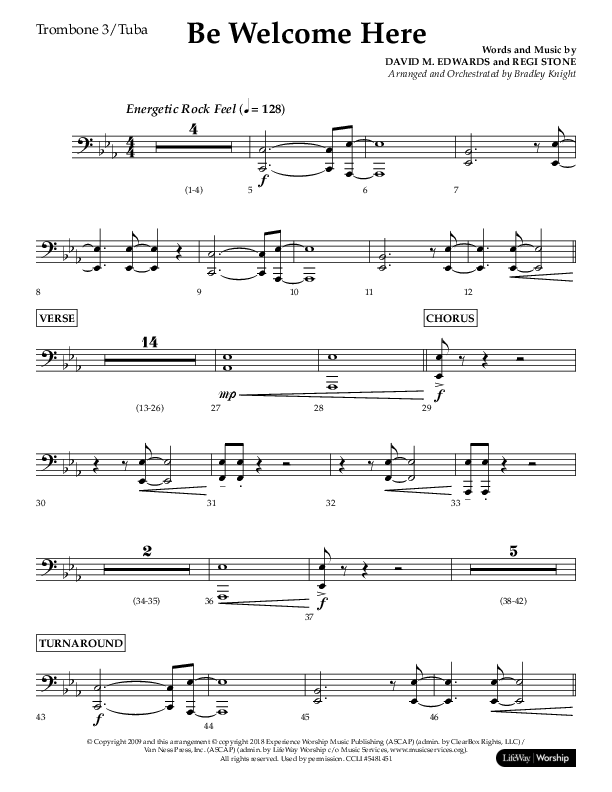 Be Welcome Here (Choral Anthem SATB) Trombone 3/Tuba (Lifeway Choral / Arr. Bradley Knight)