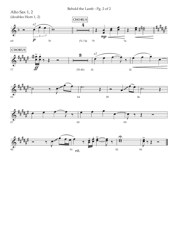 Behold The Lamb (Choral Anthem SATB) Alto Sax 1/2 (Lifeway Choral / Arr. Bradley Knight)