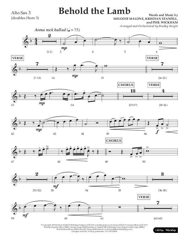 Behold The Lamb (Choral Anthem SATB) Alto Sax (Lifeway Choral / Arr. Bradley Knight)