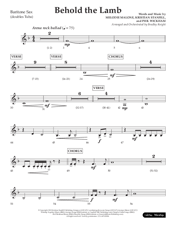 Behold The Lamb (Choral Anthem SATB) Bari Sax (Lifeway Choral / Arr. Bradley Knight)