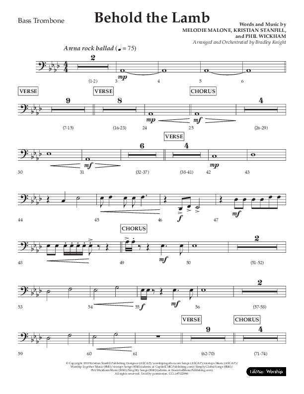 Behold The Lamb (Choral Anthem SATB) Bass Trombone (Lifeway Choral / Arr. Bradley Knight)