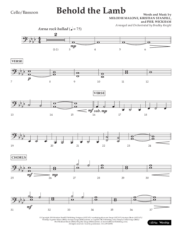 Behold The Lamb (Choral Anthem SATB) Cello (Lifeway Choral / Arr. Bradley Knight)