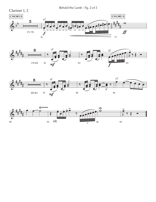 Behold The Lamb (Choral Anthem SATB) Clarinet 1/2 (Lifeway Choral / Arr. Bradley Knight)