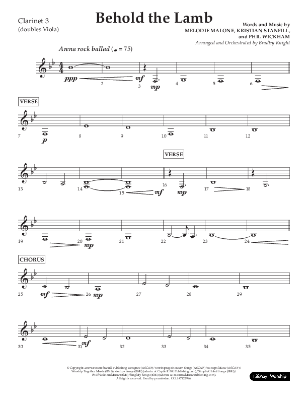 Behold The Lamb (Choral Anthem SATB) Clarinet 3 (Lifeway Choral / Arr. Bradley Knight)