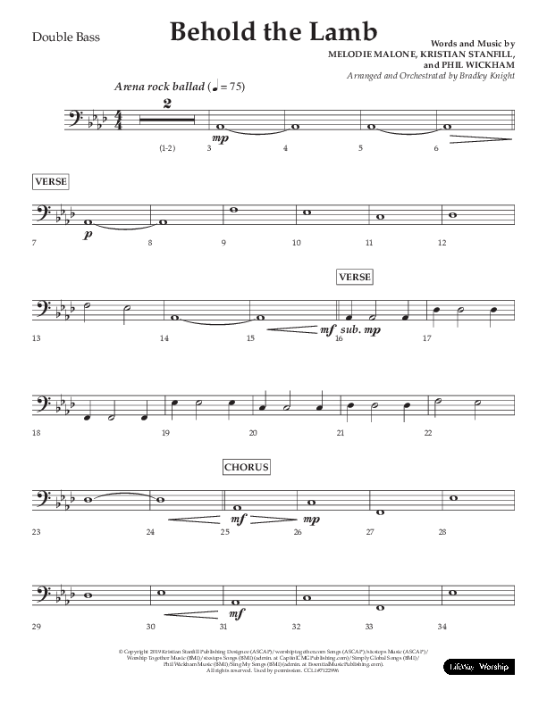 Behold The Lamb (Choral Anthem SATB) Double Bass (Lifeway Choral / Arr. Bradley Knight)