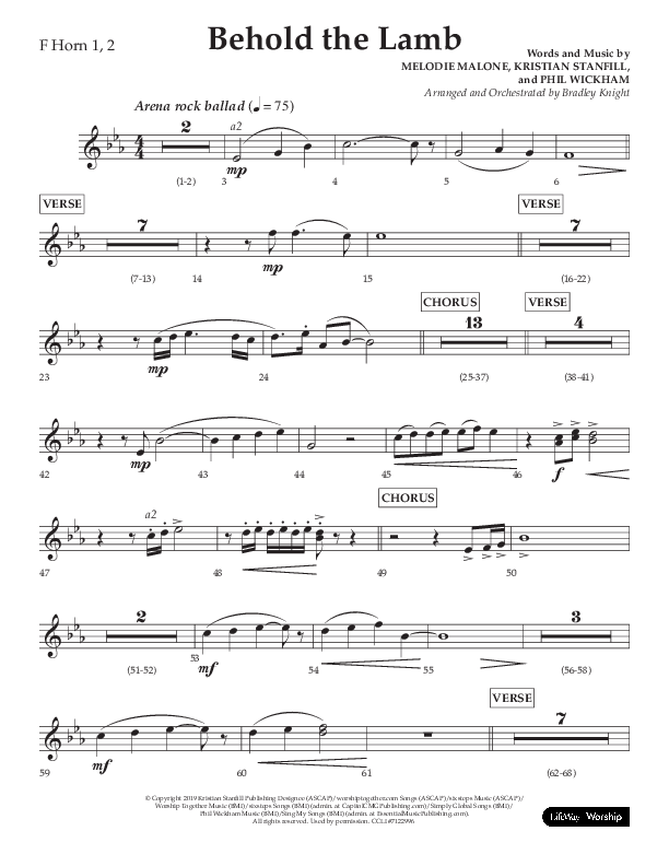 Behold The Lamb (Choral Anthem SATB) French Horn 1/2 (Lifeway Choral / Arr. Bradley Knight)