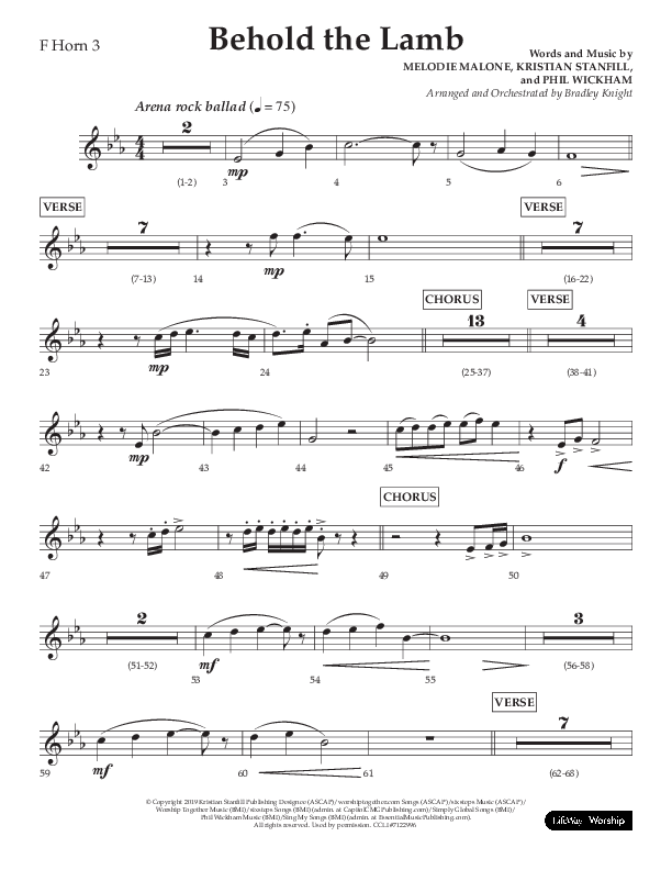 Behold The Lamb (Choral Anthem SATB) French Horn 3 (Lifeway Choral / Arr. Bradley Knight)