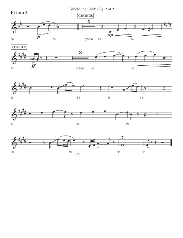 Behold The Lamb (Choral Anthem SATB) French Horn 3 (Lifeway Choral / Arr. Bradley Knight)