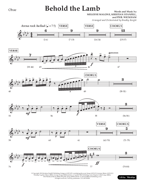 Behold The Lamb (Choral Anthem SATB) Oboe (Lifeway Choral / Arr. Bradley Knight)