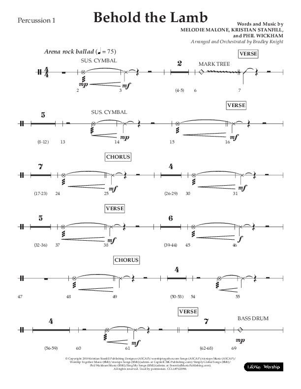 Behold The Lamb (Choral Anthem SATB) Percussion 1/2 (Lifeway Choral / Arr. Bradley Knight)