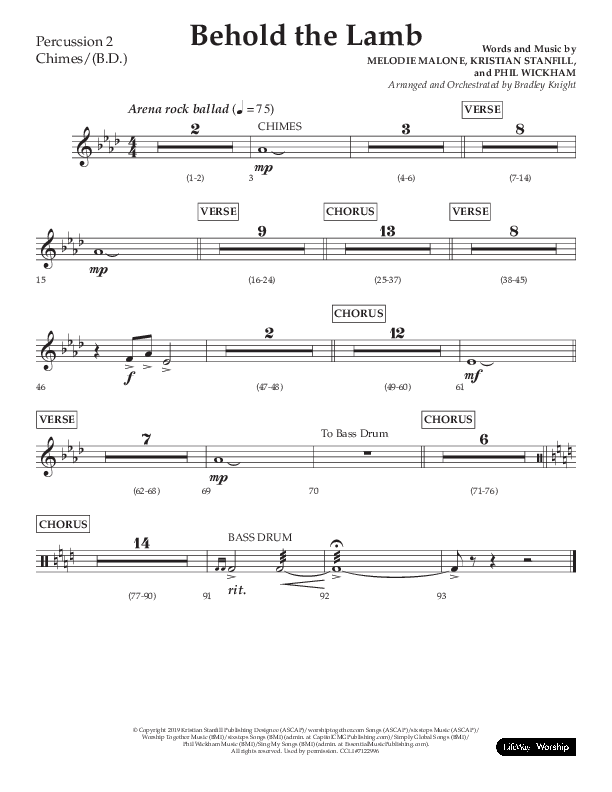 Behold The Lamb (Choral Anthem SATB) Percussion 1/2 (Lifeway Choral / Arr. Bradley Knight)