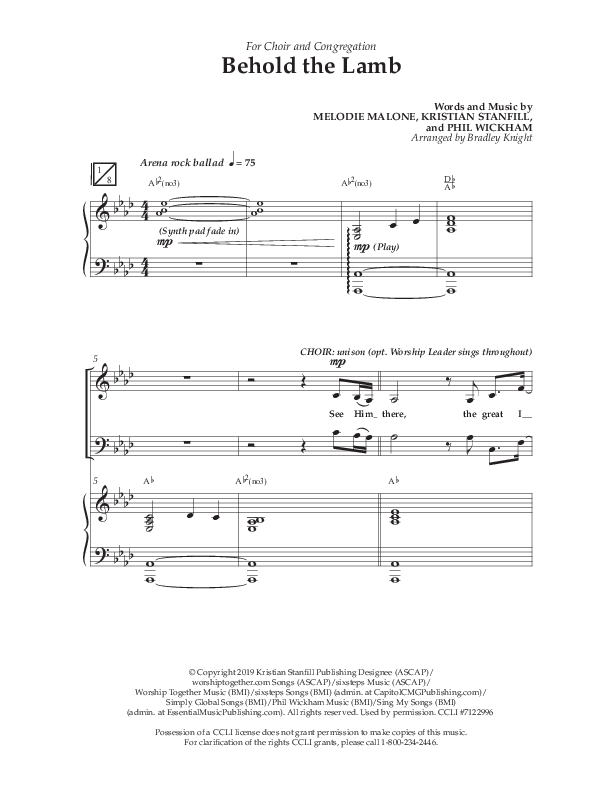 Behold The Lamb (Choral Anthem SATB) Anthem (SATB/Piano) (Lifeway Choral / Arr. Bradley Knight)