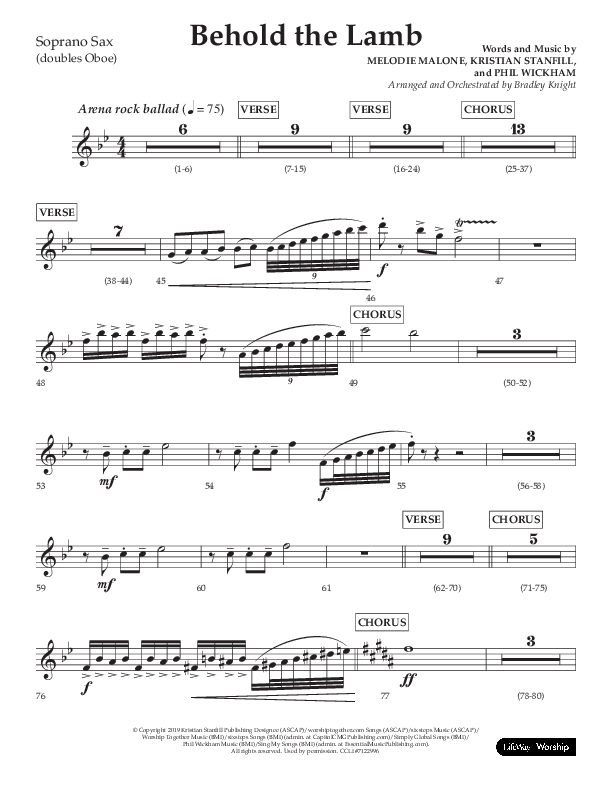 Behold The Lamb (Choral Anthem SATB) Soprano Sax (Lifeway Choral / Arr. Bradley Knight)