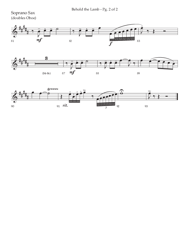 Behold The Lamb (Choral Anthem SATB) Soprano Sax (Lifeway Choral / Arr. Bradley Knight)