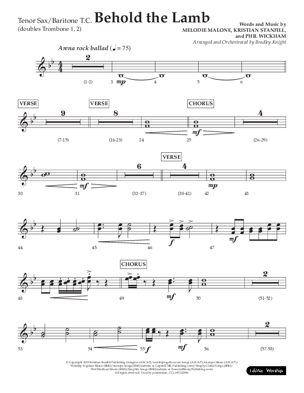Behold The Lamb (Choral Anthem SATB) Tenor Sax/Baritone T.C. (Lifeway Choral / Arr. Bradley Knight)