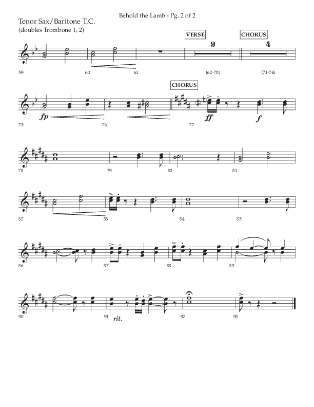 Behold The Lamb (Choral Anthem SATB) Tenor Sax/Baritone T.C. (Lifeway Choral / Arr. Bradley Knight)