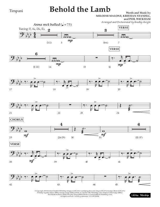Behold The Lamb (Choral Anthem SATB) Timpani (Lifeway Choral / Arr. Bradley Knight)