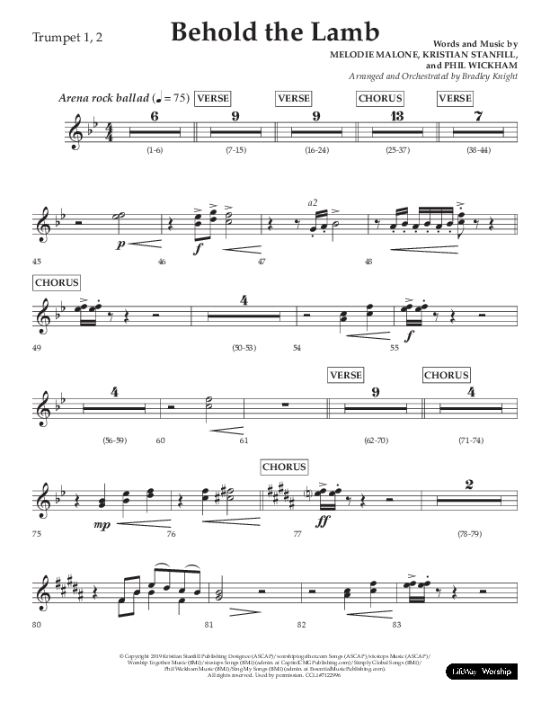 Behold The Lamb (Choral Anthem SATB) Trumpet 1,2 (Lifeway Choral / Arr. Bradley Knight)