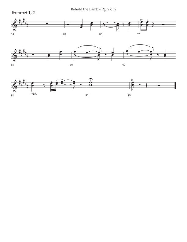 Behold The Lamb (Choral Anthem SATB) Trumpet 1,2 (Lifeway Choral / Arr. Bradley Knight)