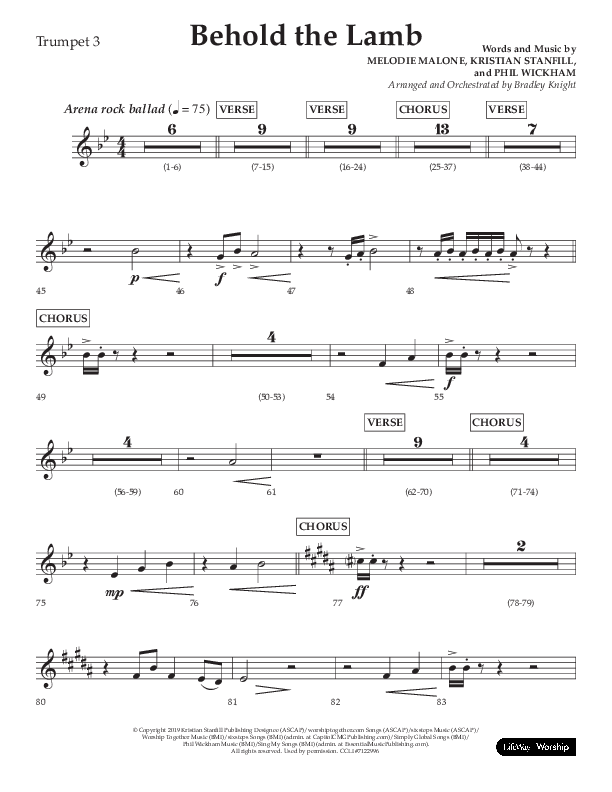 Behold The Lamb (Choral Anthem SATB) Trumpet 3 (Lifeway Choral / Arr. Bradley Knight)