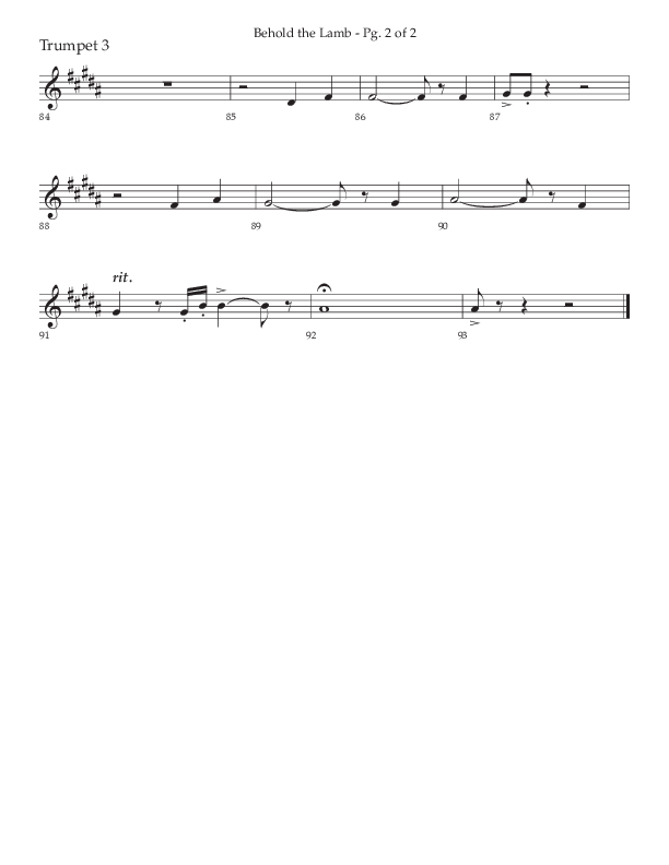 Behold The Lamb (Choral Anthem SATB) Trumpet 3 (Lifeway Choral / Arr. Bradley Knight)