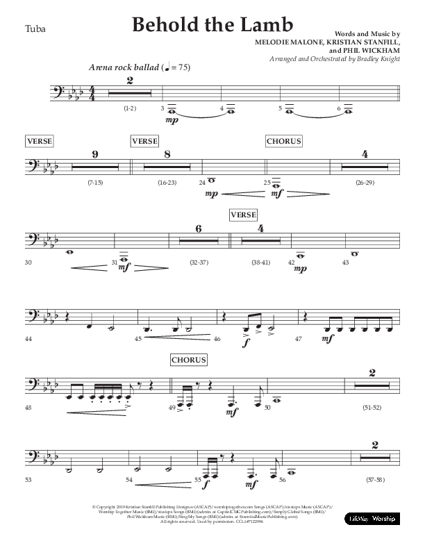 Behold The Lamb (Choral Anthem SATB) Tuba (Lifeway Choral / Arr. Bradley Knight)
