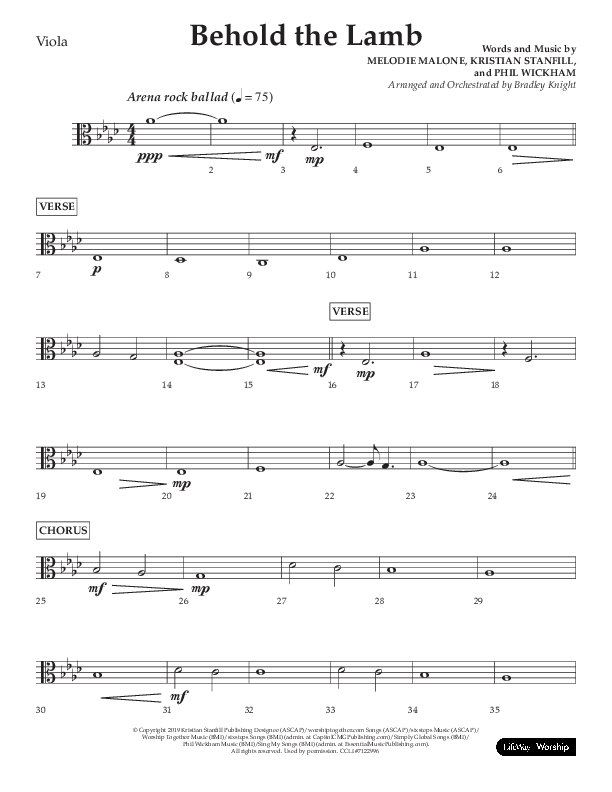 Behold The Lamb (Choral Anthem SATB) Viola (Lifeway Choral / Arr. Bradley Knight)