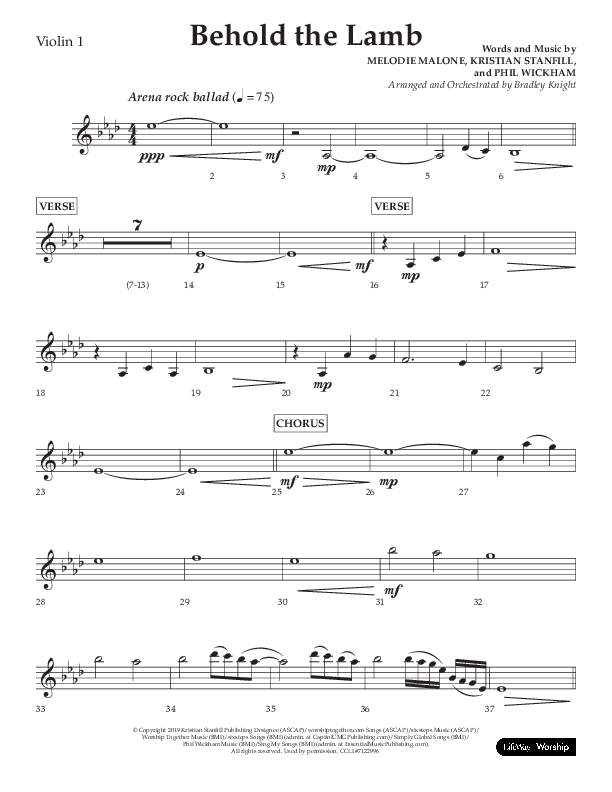 Behold The Lamb (Choral Anthem SATB) Violin 1 (Lifeway Choral / Arr. Bradley Knight)