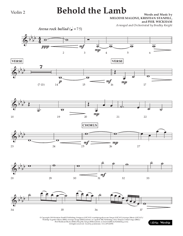 Behold The Lamb (Choral Anthem SATB) Violin 2 (Lifeway Choral / Arr. Bradley Knight)
